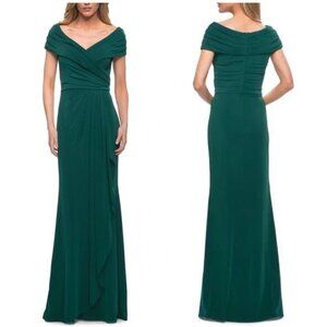 La Femme Teal Off-Shoulder Maxi Dress